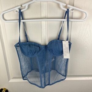 Urban Outfitters Out From Under Mesh Fishnet Bustier Corset Blue Size Large